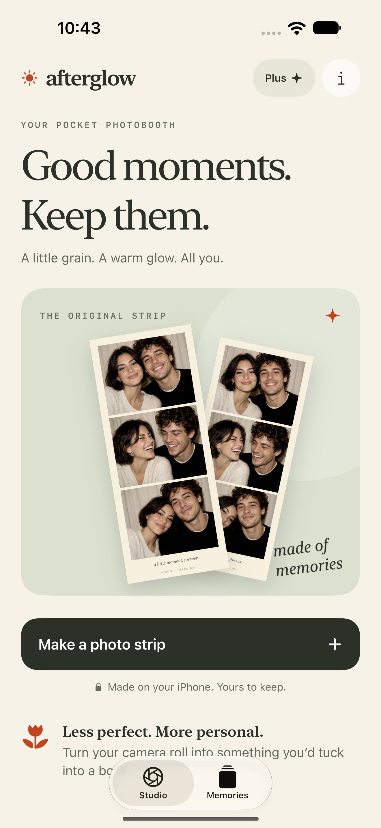 Afterglow’s iPhone Studio showing nostalgic photo strips