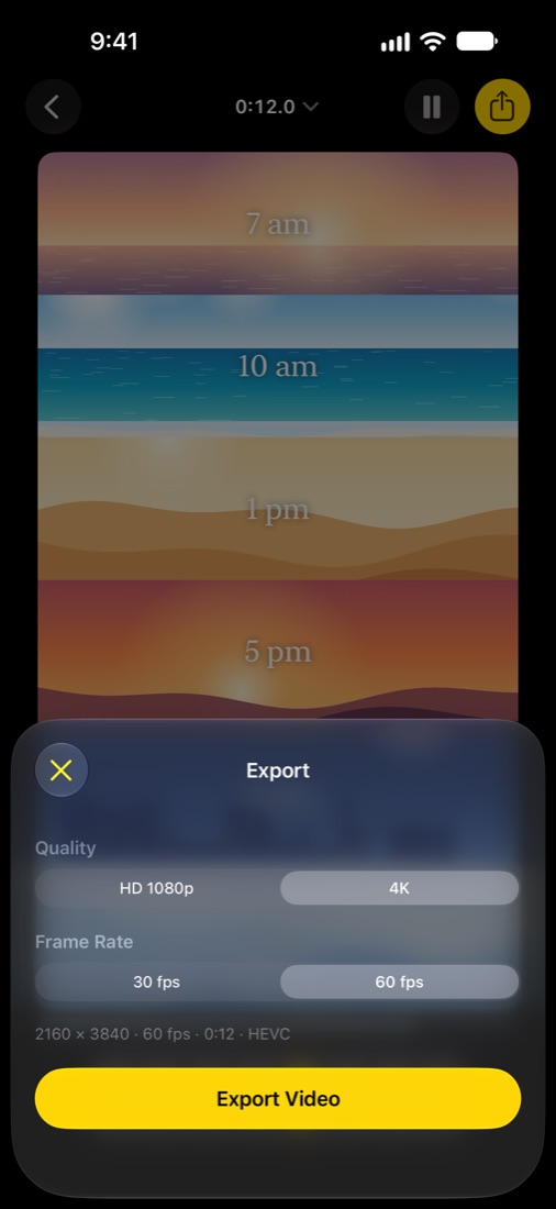 Export options set to 4K at 60 fps